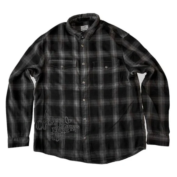 NWT Ksubi Consciousness Plaid Print Flannel Shirt Men's Size XL Ombre Gray Black - Picture 6 of 16